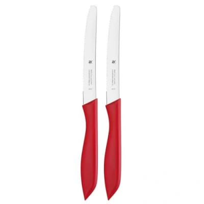 Abbildung von WMF Frühstücksmesser Set 2 teilig, 23 cm, Brötchenmesser Wellenschliff, Brotzeitmesser, Spezialklingenstahl, Kunststoffgriff, rot