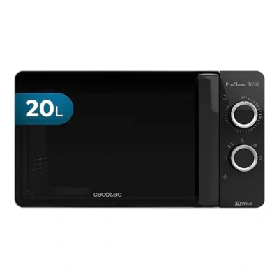 Abbildung von Cecotec ProClean 3030 Mikrowelle, 20 l Kapazität, Ready2Clean Beschichtung, 700 W, 6 Betriebsstufen, 30 Minuten Timer, Abtaumodus, Farbe Schwarz