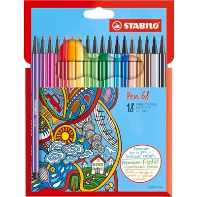 Abbildung von Premium Filzstift STABILO Pen 68 18er Pack mit 18 verschiedenen Farben