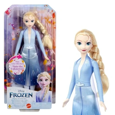 Abbildung von Mattel Disney Frozen Elsa, Singende Modepuppe, Abenteuer in charakteristischer Kleidung, singt Wo noch niemand war“ aus dem Film Die Eiskönigin II“ HXD32