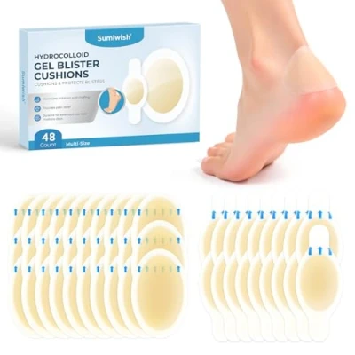 Abbildung von Sumiwish Blasenpflaster Hydrokolloid Bandages Wasserdichte Blasenpolster für Ferse, Zehen und Füße, Extra starker Schutz schnelle Erholung(48 Count,Toe,Heel)