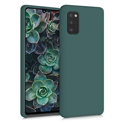 Abbildung von kwmobile Hülle kompatibel mit Samsung Galaxy A41 Silikon Handy Case Handyhülle weiche Oberfläche kabelloses Laden Moosgrün