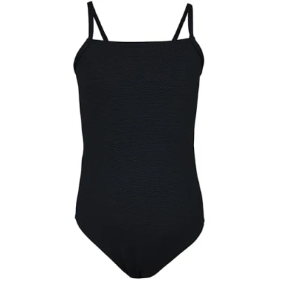 Abbildung von Aquarti Mädchen Badeanzug mit Spaghettiträgern Streifen Sport Mädchen, Chlorresistent, Farbe: Jacquard Punkte Schwarz, Größe: 170
