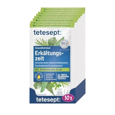 Abbildung von tetesept Meeressalz Erkältungszeit Bad Gesundheitsbad für die kalte Jahreszeit mit 6 ätherischen Ölen Wohltuender Badezusatz natürlichem 10 x 80 g