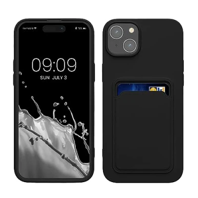 Abbildung von kwmobile Handyhülle kompatibel mit iPhone 15 Plus Hülle Handy Cover Fach für Karten in Schwarz