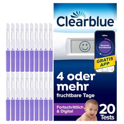 Abbildung von Clearblue Fruchtbarkeits Ovulationstest Set, 10 Tests + 1 digitaler Testhalter, Fruchtbarkeitstest für Frauen/Ovulation, fortgeschritten und digital (testet 2 Hormone), schneller schwanger werden