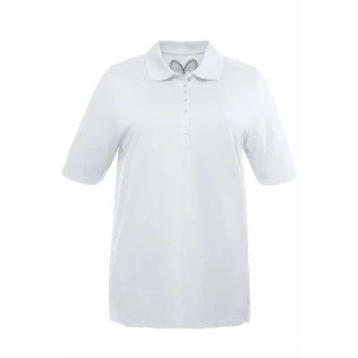 Abbildung von Ulla Popken Damen Basic Poloshirt Langarmshirt, Schneeweiß, 46 48 EU