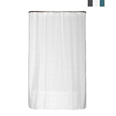 Abbildung von arteneur® Premium Duschvorhang 120x180 Antischimmel Weiß mit Struktur Stoff, Blickdicht, Wasserdicht, Waschbar &amp; inkl. E Book Ringe (Schnee Weiß)