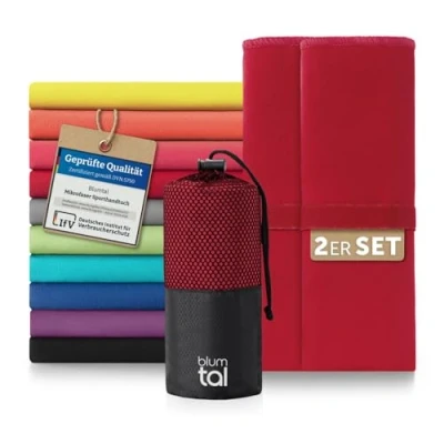 Abbildung von Blumtal Mikrofaser Handtuch 80x40 cm im 2er Set Sporthandtuch aus schnelltrockneder Fitness Sport Handtücher Fitnessstudio Reisehandtuch Dunkelrot