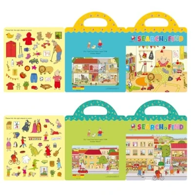 Abbildung von GUYUCOM 2 Pack Wiederverwendbares 3D Stickerbuch für Kinder, Tragbar, Wasserdicht, Geeignet Jungen und Mädchen ab Jahren,Kinder Geschenk Spielzeug 3 4 5 6 Jahre