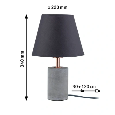Abbildung von Paulmann 79622 Neordic Tischleuchte Tem max. 1x20W Tischlampe für E27 Lampen Nachttischlampe Grau/Kupfer 230V Stoff/Beton/Metall ohne Leuchtmittel