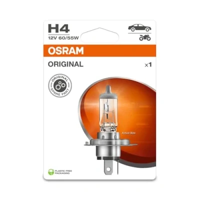 Abbildung von Osram ORIGINAL H4, Halogen Scheinwerferlampe, 64193 1BL, 12V PKW, Einzelblister (1 Stück), white