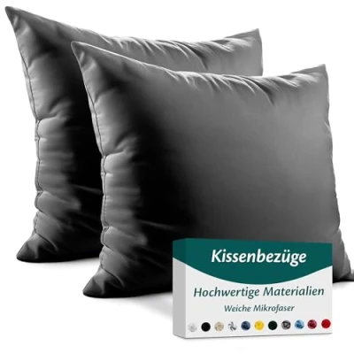 Abbildung von Kissenbezug 50x50 Mikrofaser Premium 2er Set Kissenhülle Deko für Kissen Sofa/Bett Stoff Superweicher Resistent Hypoallergen Anti Milben Atmungsaktiv Kopfkissenbezug mit Verdecktem Zip Voll Waschbar