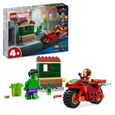 Abbildung von LEGO Marvel Iron Man mit Bike und der Hulk, Superhelden Bauspielzeug für Kinder, Spielset zum Sammeln Minifiguren, Geschenk Mädchen Jungen ab 4 Jahren 76287