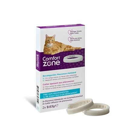 Abbildung von Das Pheromon Beruhigungshalsband für Katzen hilft ihnen, Sich sicher und zufrieden zu fühlen, ruhig Sein Stress, Ängste unerwünschtes Verhalten reduzieren, Packung mit 2 Halsbändern