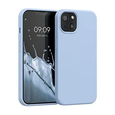 Abbildung von kwmobile Hülle kompatibel mit Apple iPhone 13 Silikon Handy Case Handyhülle weiche Oberfläche kabelloses Laden Hellblau matt