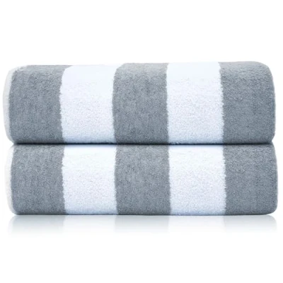Abbildung von SweetNeedle Strandtücher für Erwachsene, 2 Stück, silber weiß, Cabana gestreift, klassisch, 100 % Baumwolle, Frottee, ringgesponnenes Poolhandtuch, schnell trocknend, super saugfähig, großes Handtuch,