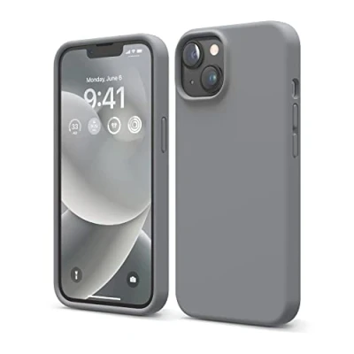 Abbildung von elago Schutzhülle für iPhone 14, Flüssigsilikon, Ganzkörper Schutzhülle, stoßfest, schlanke Handyhülle, kratzfestes, weiches Mikrofaserfutter, 15,5 cm (6,1 Zoll), Dunkelgrau