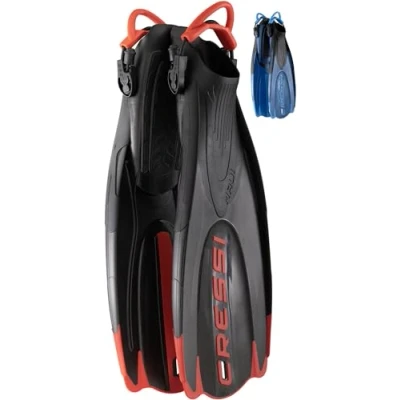 Abbildung von CRESSI Maui Long Fins Verstellbare Lange Flossen mit EBS System zum Schwimmen und Schnorcheln, Unisex, Schwarz/Rot (Dive Center), M/L (41/44), Unisex Adulti
