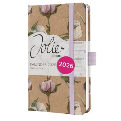 Abbildung von SIGEL J6804 Wochenkalender 2026 A6, braun, flieder &quot;Cotton Fields&quot; Hardcover aus Kraftpapier, Gummiband, Stiftschlaufe, 174 Seiten, vegan, Buchkalender, Terminplaner Kalenderbuch Jolie