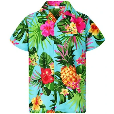 Abbildung von King Kameha Funky Hawaii Hemd, Herren, Kurzarm, Pineapple, Türkis, L
