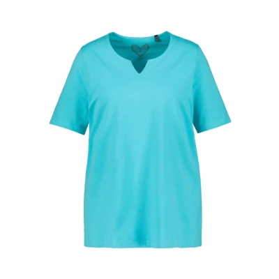 Abbildung von Ulla Popken Damen, A Linie, Tunika Ausschnitt, Halbarm T Shirt, Tiefes Aqua, 42 44
