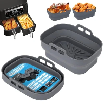 Abbildung von Alyvisun 2 Stück Airfryer Silikon Basket Wiederverwendbar Backform Air Fryer Silikonformen Rechteckig Einsatz Heissluftfritteuse Zubehör Mold, Silicone, Grau