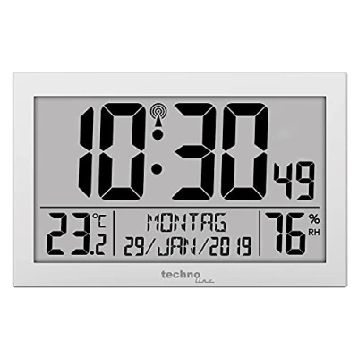 Abbildung von Technoline WS8016 WS 8016 Funk Wand Uhr mit Temperaturanzeige, Kuststoff, silber, klein: 22,5 x 14,3 2,4cm