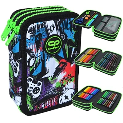 Abbildung von CoolPack XXL Federtasche Federmappe 3 Fach Schulstiftetui, dreifaches Federmäppchen, 3fach Federmäppchen für Mädchen, Jungen, Motiv PEEK A Boo/Guck Guck