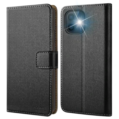 Abbildung von HOOMIL MagFlip Handyhülle für iPhone 12 Mini Hülle, [Nr.1 Verarbeitung] Premium Leder Klappbar Case Schutzhülle Kompatibel mit Tasche Schwarz