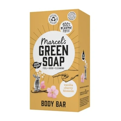 Abbildung von Marcel&#039;s Green Soap Dusch Bar Vanille &amp; Kirschblüte Seife 100% Umweltfreundlich Vegan 97% Biologisch abbaubar 150 gr