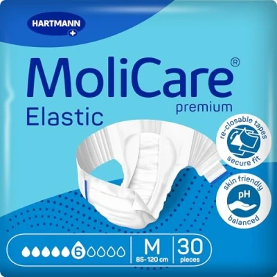 Abbildung von MoliCare Premium Elastic Slip: bei mittlerer Inkontinenz für Frauen und Männer; 6 Tropfen, Gr. M, (85 120 cm Hüftumfang), 30 Stück