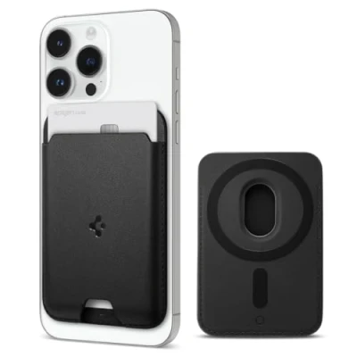 Abbildung von Spigen MagSafe PU leder Wallet Schwarz Apple iPhone