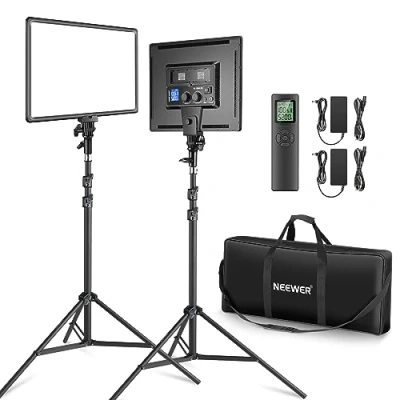 Abbildung von NEEWER 18&quot; LED Videolicht Panel Set, Streaming licht mit 2 STK 45W Dimmbar Zweifarbig, Fernbedienung &amp; Lichtständer, 3200K 5600K Weiches Videoleuchte CRI 97+ 4800Lux für YouTube Kamera Fotografie