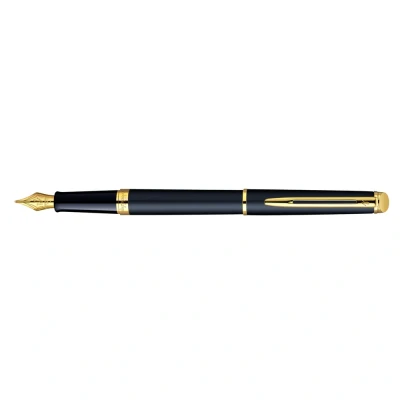 Abbildung von Waterman Hémisphère Füller Mattschwarz mit Zierteile aus 23 K Gold Füllfederhalter mittlere Feder blaue Tinte Geschenkbox