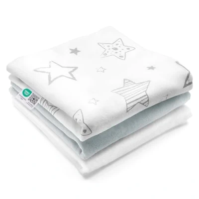 Abbildung von MAKIAN Moltontücher Stoffwindeln Sterne 3er Pack, 80x80 cm weiche Baby Spucktücher aus 100% Baumwolle Schadstoffgeprüft, Öko Tex Standard 100 Weiß Grau