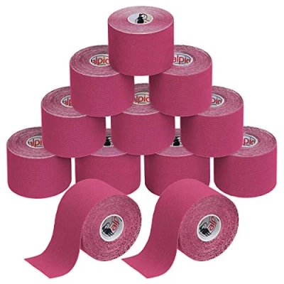 Abbildung von ALPIDEX Kinesiologie Tape 1/3/ 6/12 Rollen Viele Farben 5 m x cm Anwendungsbroschüre Elastisch Wasserfest Hautfreundlich Physio Muskel Set, Farbe:pink, Menge:12