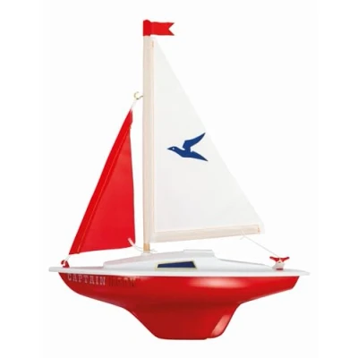 Abbildung von Günther Flugspiele 1829 Segelboot Captain Hook, ca. 24 x 31 cm, mit einstellbarem Großsegel, lackiertem Holzdeck und Speziallackierung, für die Badewanne, Gartenteich Badesee