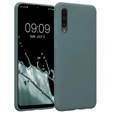 Abbildung von kwmobile Hülle kompatibel mit Samsung Galaxy A50 weiches TPU Silikon Case Cover geeignet für kabelloses Laden Blaugrün