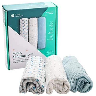 Abbildung von KOALA BABYCARE Neugeborenes Musselin 80x80 cm Packung mit 3 Stück Neugeborenen Baumwolldecke Baumwolle Neugeborene