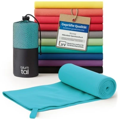 Abbildung von Blumtal Mikrofaser Handtuch 180x90 cm Sporthandtuch aus schnelltrockneder Fitness Sport Handtücher Fitnessstudio Gym Towel/Badetuch Petrol