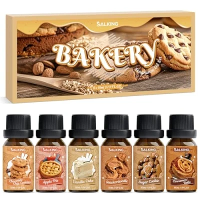 Abbildung von SALKING Backen Ätherische Öle Set, Aromatherapie Duftöl GeschenkSet, Duftöle für Diffuser,6x10ml Schokoladenkekse,Apfelkuchen,Zimtschnecken,Vanillekuchen, Snickerdoodle, Zuckerplätzchen oil