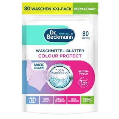 Abbildung von Dr. Beckmann MAGIC LEAVES Waschmittel Blätter COLOR vordosierte &amp; wasserlösliche Waschblätter platzsparend und leicht anzuwenden 80