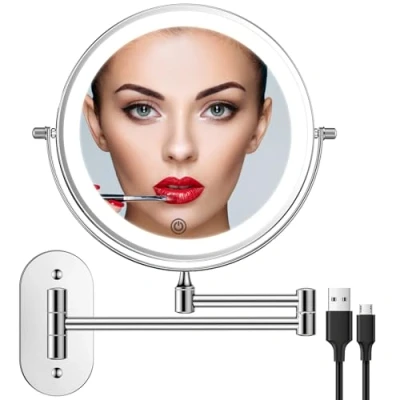 Abbildung von FUNTOUCH Wiederaufladbar Kosmetikspiegel mit LED Beleuchtetung, 1X 10X Spiegel Vergrößerung Wandmontage, Dimmbarer Rasierspiegel 3 Farben, Touchscreen, 360 Drehbar, Schminkspiegel für Badezimmer