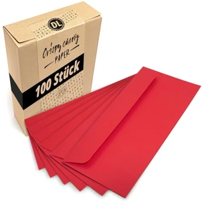 Abbildung von Japun Briefumschläge (100 Stück) aus Papier, Kuvert, Umschlag ohne Fenster DIN lang 220 x 110 mm rot