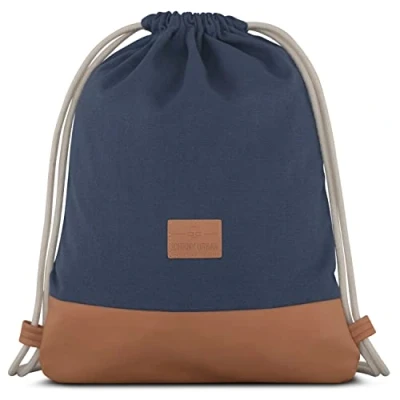 Abbildung von Johnny Urban Turnbeutel Damen &amp; Herren Blau Braun Luke Beutel Rucksack mit Kordelzug Baumwoll Canvas Kleine Innentasche für Wertsachen