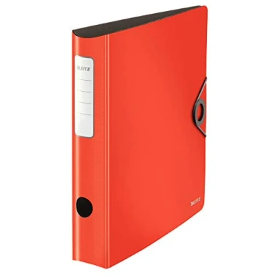 Abbildung von Leitz Qualitäts Ordner 180 Active Solid, A4, Schmal, Abgerundeter Rücken, 6,5 cm breit, Gummibandverschluss, Leichtes Polyfoam, Plastik Ordner, Rot, 10481020