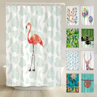 Abbildung von arteneur® Flamingo Anti Schimmel Duschvorhang 180x200 Recycelt mit Öko Tex Standard 100 Beschwerter Saum, Blickdicht, Wasserdicht, Waschbar, 12 Ringe &amp; E Book Reinigungs Tipps
