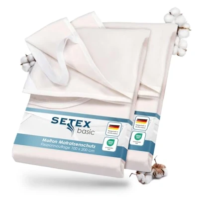 Abbildung von SETEX Molton Matratzenschutz, Doppelpack, 100 x 200 cm, Eckgummis, Matratzenschoner aus % Baumwolle, Basic, Naturfarben, Rohweiß