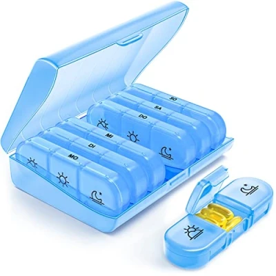 Abbildung von AUVON wöchentlicher Pillendose 7 Tage 3 Fächer, tragbare Tablettenbox mit großen separaten Fächern für Medikamente, Vitamine, Fischöl, Nahrungsergänzungsmittel usw. (Blau)